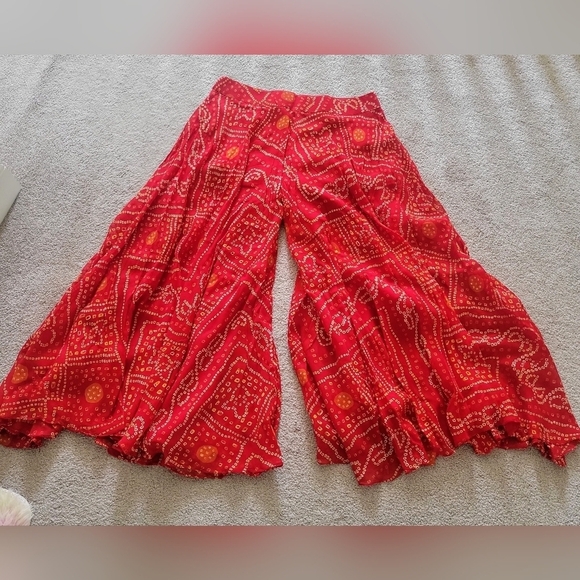 Red Readymade Embroidered Suit With Bandhej Sharara - Picture 5 of 9